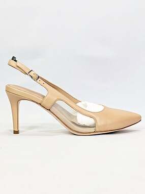 Joan Oloff Women's Nude Leather Mesh Slingback Heels Size 7.5 (MSRP $320)